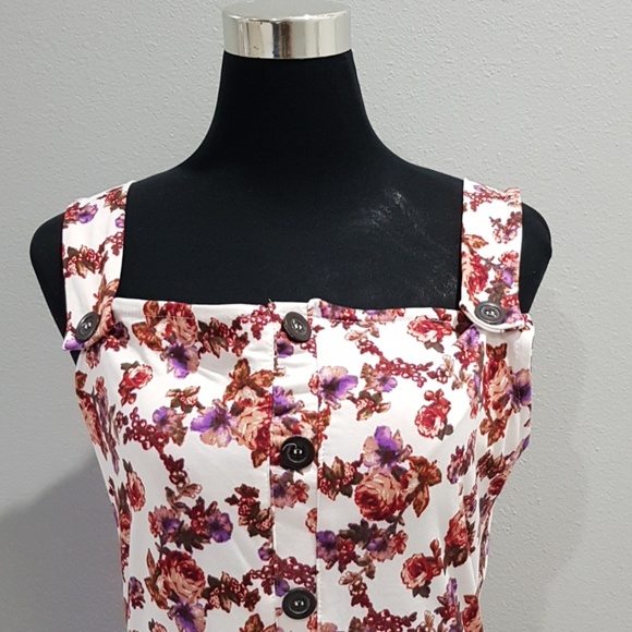 Floral Square Neckline Sleeveless Dress NWOT - Picture 2 of 8